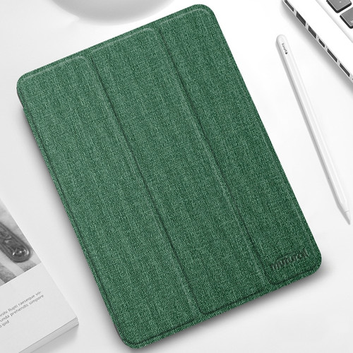 Mutural YASHI Series TPU + PU Cloth Pattern Texture Horizontal Flip Leather Tablet Case with Three-folding Holder & Pen Slot & Wake-up / Sleep Function for iPad Pro 11 - Green