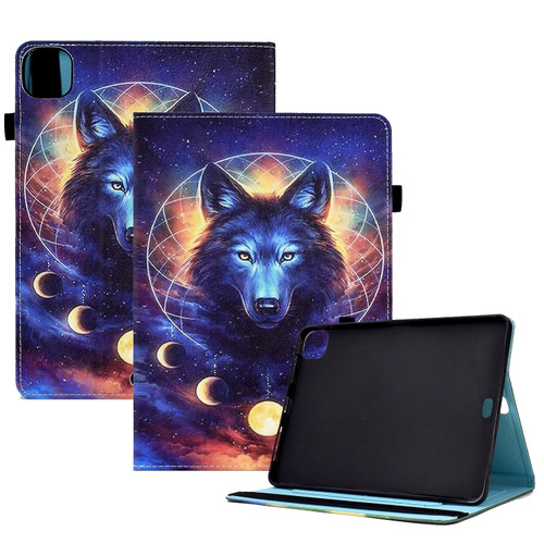 Colored Drawing Stitching Elastic Band Leather Smart Tablet Case For iPad Air 10.9 2022/2020 / Pro 11 2021/2020 - Sky Wolf