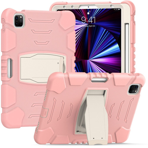 3-Layer Protection Screen Frame + PC + Silicone Shockproof Combination Tablet Case with Holder for iPad Pro 11 - Cherry Blossoms Pink