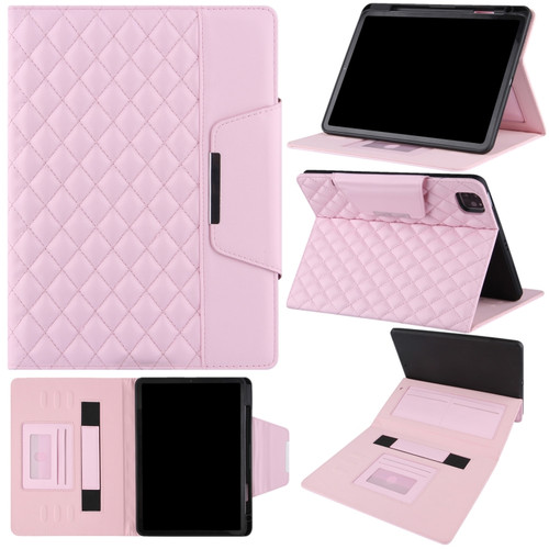 Checkered Pattern Horizontal Flip Leather Tablet Case with Holder & Card Slots & Hand Strap for iPad Pro 11 - Pink