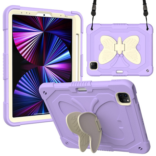 PC + Silicone Anti-drop Tablet Tablet Case with Butterfly Holder & Pen Slot for iPad Pro 11 2018 & 2020 & 2021 & Air 2020 10.9 - Gream+Raro Purple