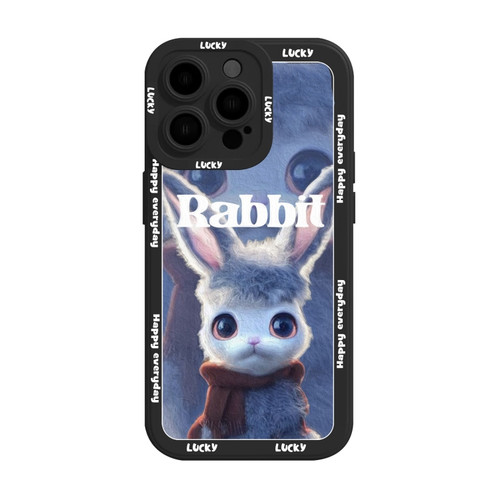 Liquid Silicone Oil Painting Rabbit Phone Case for iPhone 12 - Black Blue Grey