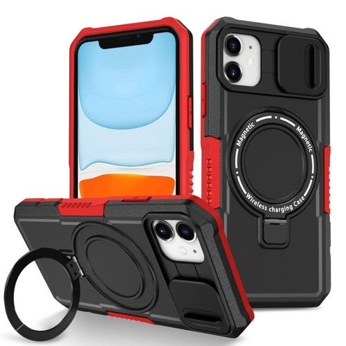 Sliding Camshield Magsafe Holder TPU Hybrid PC Phone Case for iPhone 12 - Black Red