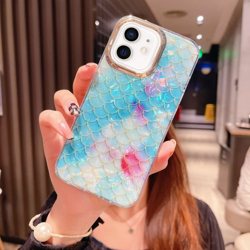 Colorful Crystal Shell Pattern PC + TPU Phone Case for iPhone 12 - Fish-scales Blue