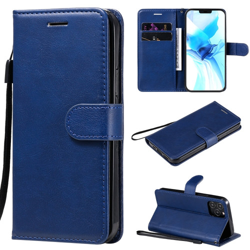 Solid Color Horizontal Flip Protective Leather Case with Holder & Card Slots & Wallet & Photo Frame & Lanyard for iPhone 12 - Blue