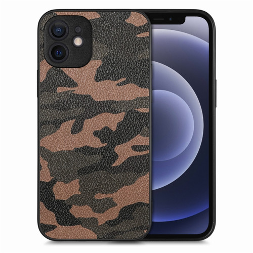 Camouflage Leather Back Cover Phone Case for iPhone 12 - Brown