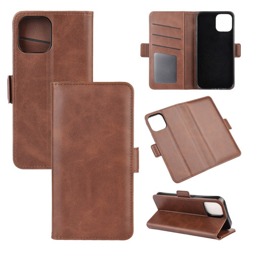 Dual-side Magnetic Buckle Horizontal Flip Leather Case with Holder & Card Slots & Wallet for iPhone 12 - Brown