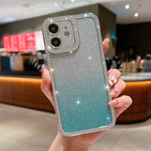 Diamond Gradient Glitter Plated TPU Phone Case for iPhone 12 - Green