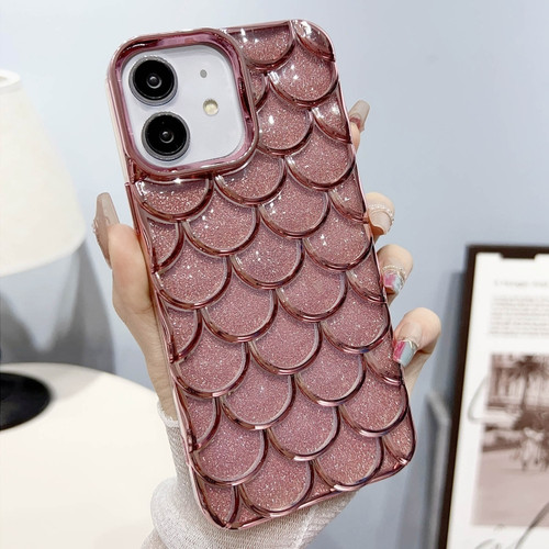 Mermaid Scale Electroplated Glitter Paper Phone Case for iPhone 12 - Pink