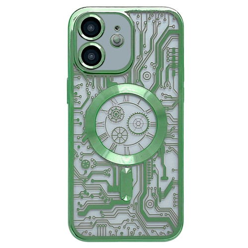 Electroplated Circuit Board Pattern MagSafe Phone Case for iPhone 12 - Green