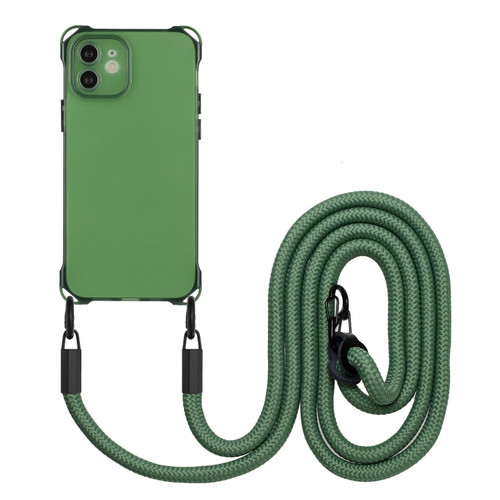 Four-corner Shockproof TPU Phone Case with Lanyard for iPhone 12 - Green