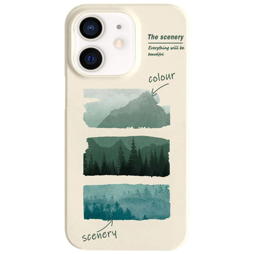 Painted Pattern Skin-friendly PC Phone Case for iPhone 12 - Beige-Green Watercolor