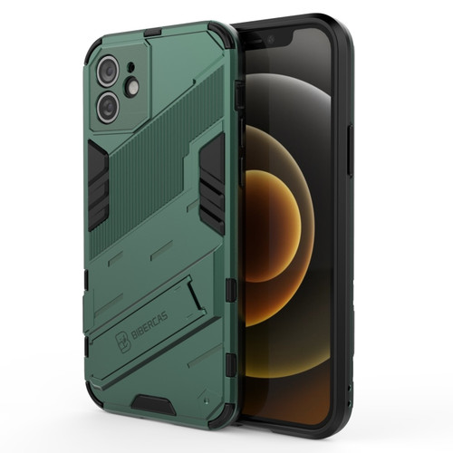 Punk Armor 2 in 1 PC + TPU Shockproof Case with Invisible Holder for iPhone 12 - Green