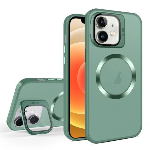 Skin Feel CD Texture MagSafe Lens Holder Phone Case for iPhone 12 - Green