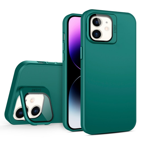 Skin Feel Lens Holder PC + TPU Phone Case for iPhone 12 - Green