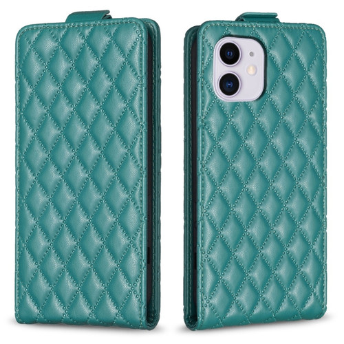 Diamond Lattice Vertical Flip Leather Phone Case for iPhone 12 - Green