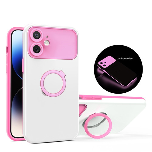 Luminous Series Ring Holder Phone Case for iPhone 12 - White + Pink