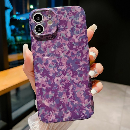 Precise Hole Camouflage Pattern PC Phone Case for iPhone 12 - Fragmented Purple