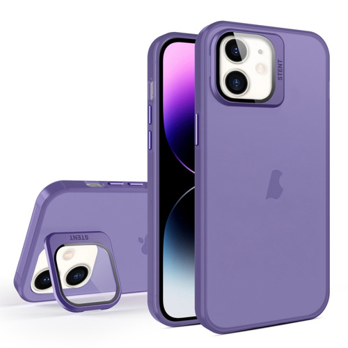 Skin Feel Lens Holder Translucent Phone Case for iPhone 12 - Dark Purple