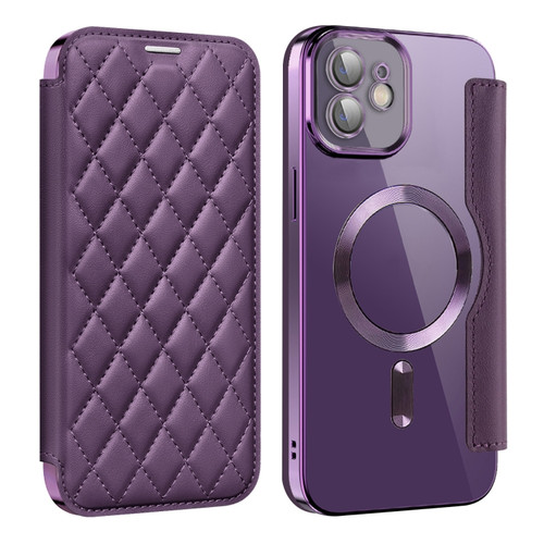 Shield Magsafe RFID Anti-theft Rhombus Leather Phone Case for iPhone 12 - Purple