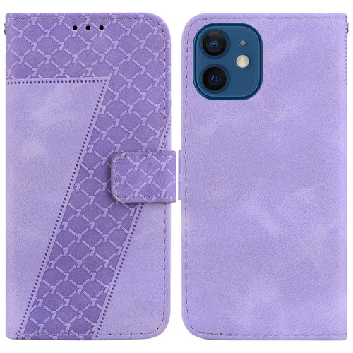 7-shaped Embossed Leather Phone Case for iPhone 12 - Purple