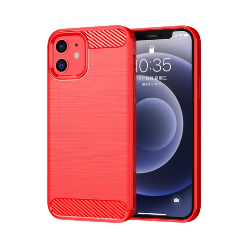 Brushed Texture Carbon Fiber TPU Case for iPhone 12 - Red
