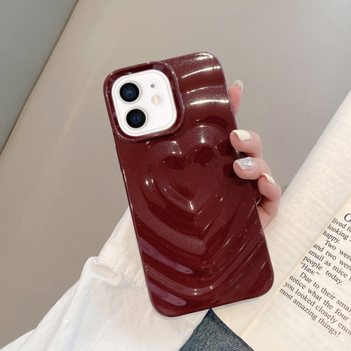 3D Love Pattern Phone Case for iPhone 12 - Wine Red