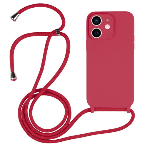 Crossbody Lanyard Liquid Silicone Case for iPhone 12 - Rose Red
