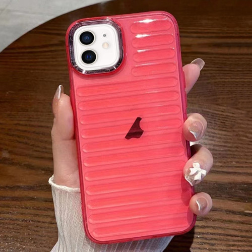 Striped Electroplating TPU Transparent Phone Case for iPhone 12 - Fluorescent Red