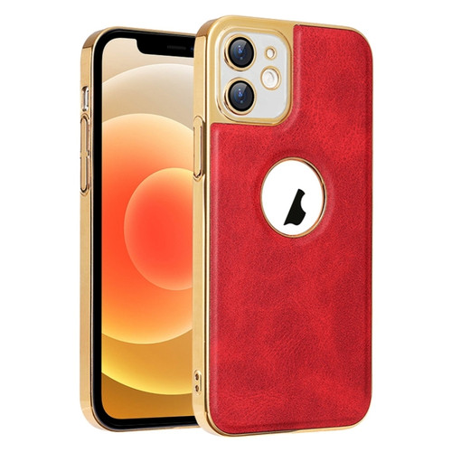 Electroplated Leather Texture PU + PC Phone Case for iPhone 12 - Red