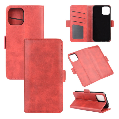 Dual-side Magnetic Buckle Horizontal Flip Leather Case with Holder & Card Slots & Wallet for iPhone 12 - Red