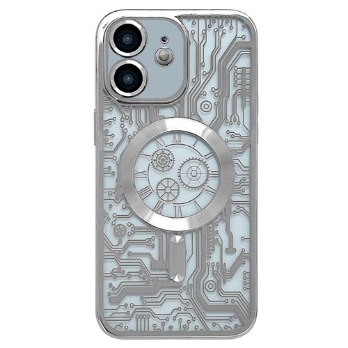 Electroplated Circuit Board Pattern MagSafe Phone Case for iPhone 12 - Silver