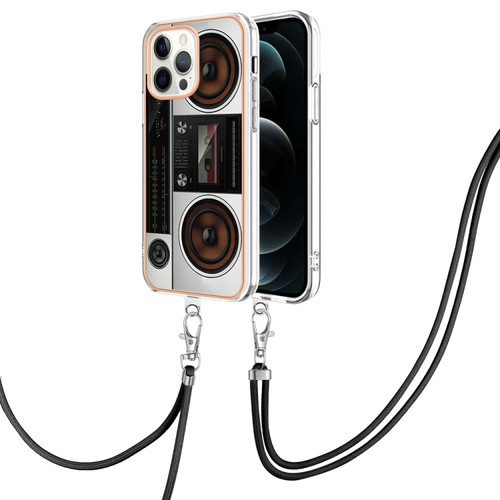 Electroplating Dual-side IMD Phone Case with Lanyard for iPhone 12 - Retro Radio