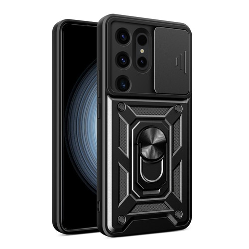 Sliding Camera Cover Design TPU+PC Phone Case for Samsung Galaxy S24 Ultra 5G - Black