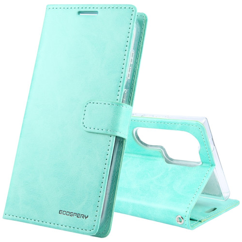 GOOSPERY BLUE MOON Crazy Horse Texture Leather Phone Case for Samsung Galaxy S24 Ultra 5G - Mint Green