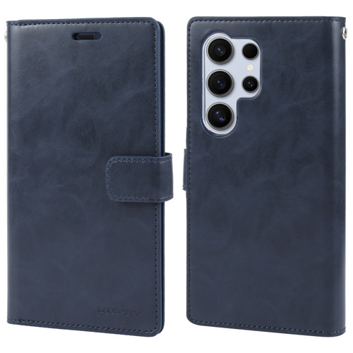 GOOSPERY MANSOOR DIARY 9 Card Slots Leather Phone Case for Samsung Galaxy S24 Ultra 5G - Dark Blue
