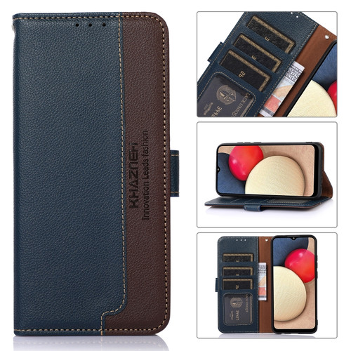 KHAZNEH Litchi Texture Leather RFID Phone Case for Samsung Galaxy S24 Ultra 5G - Blue