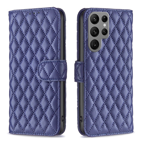 Diamond Lattice Wallet Flip Leather Phone Case for Samsung Galaxy S24 Ultra 5G - Blue