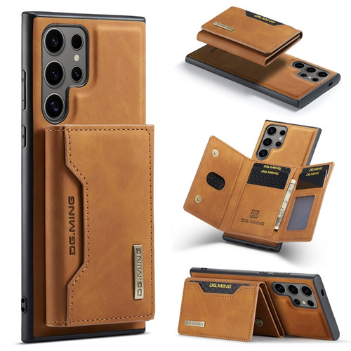 DG.MING M2 Series 3-Fold Multi Card Bag + Magnetic Phone Case for Samsung Galaxy S24 Ultra 5G - Brown