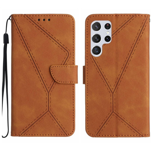 Stitching Embossed Leather Phone Case for Samsung Galaxy S24 Ultra 5G - Brown