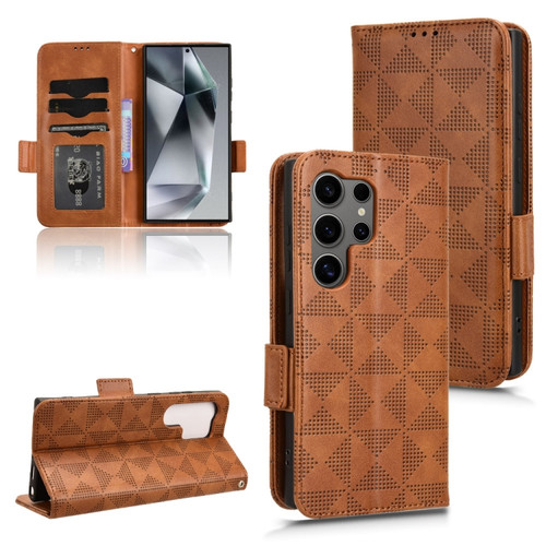 Symmetrical Triangle Leather Phone Case for Samsung Galaxy S24 Ultra 5G - Brown