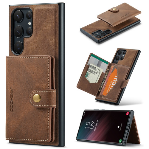 JEEHOOD J01 Retro Magnetic Detachable Wallet Phone Case for Samsung Galaxy S24 Ultra 5G - Brown