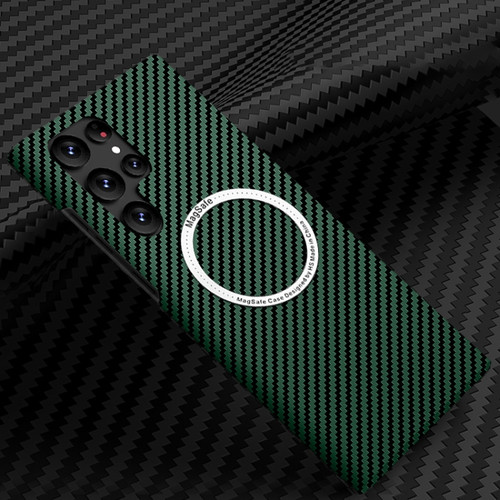 Carbon Fiber Texture MagSafe Magnetic Phone Case for Samsung Galaxy S24 Ultra 5G - Green