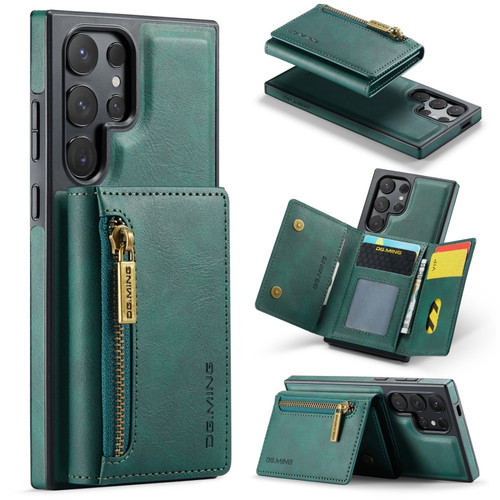 DG.MING M5 Series Zip RFID Multi Card Detachable Leather Phone Case for Samsung Galaxy S24 Ultra 5G - Green