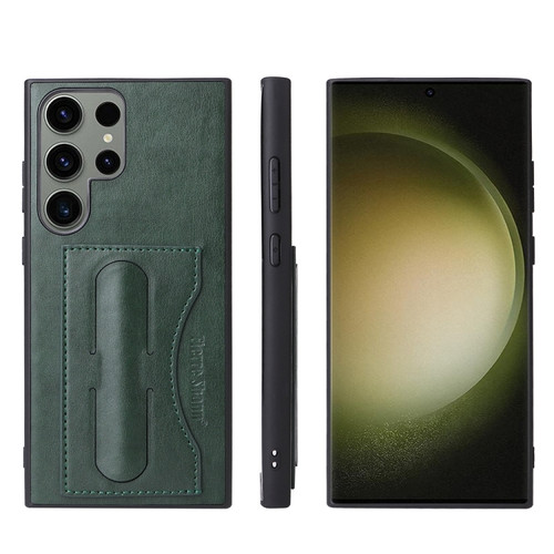 Fierre Shann Full Coverage Protective Leather Phone Case for Samsung Galaxy S24 Ultra 5G - Green