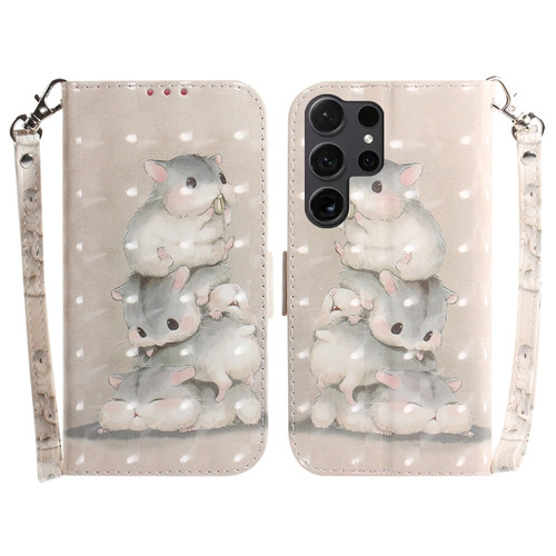 3D Colored Horizontal Flip Leather Phone Case for Samsung Galaxy S24 Ultra 5G - Squirrels