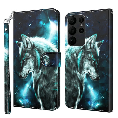 3D Painting Pattern Flip Leather Phone Case for Samsung Galaxy S24 Ultra 5G - Wolf