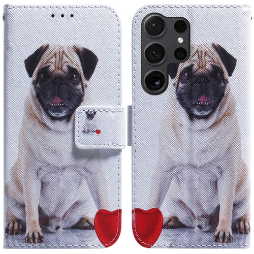 Coloured Drawing Flip Leather Phone Case for Samsung Galaxy S24 Ultra 5G - Pug