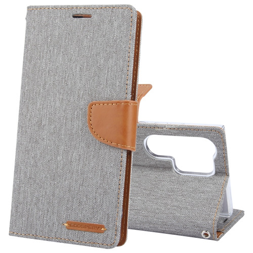 GOOSPERY CANVAS DIARY Fabric Texture Flip Leather Phone Case for Samsung Galaxy S24 Ultra 5G - Grey