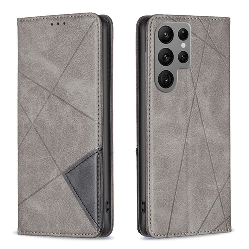 Rhombus Texture Magnetic Leather Phone Case for Samsung Galaxy S24 Ultra 5G - Grey